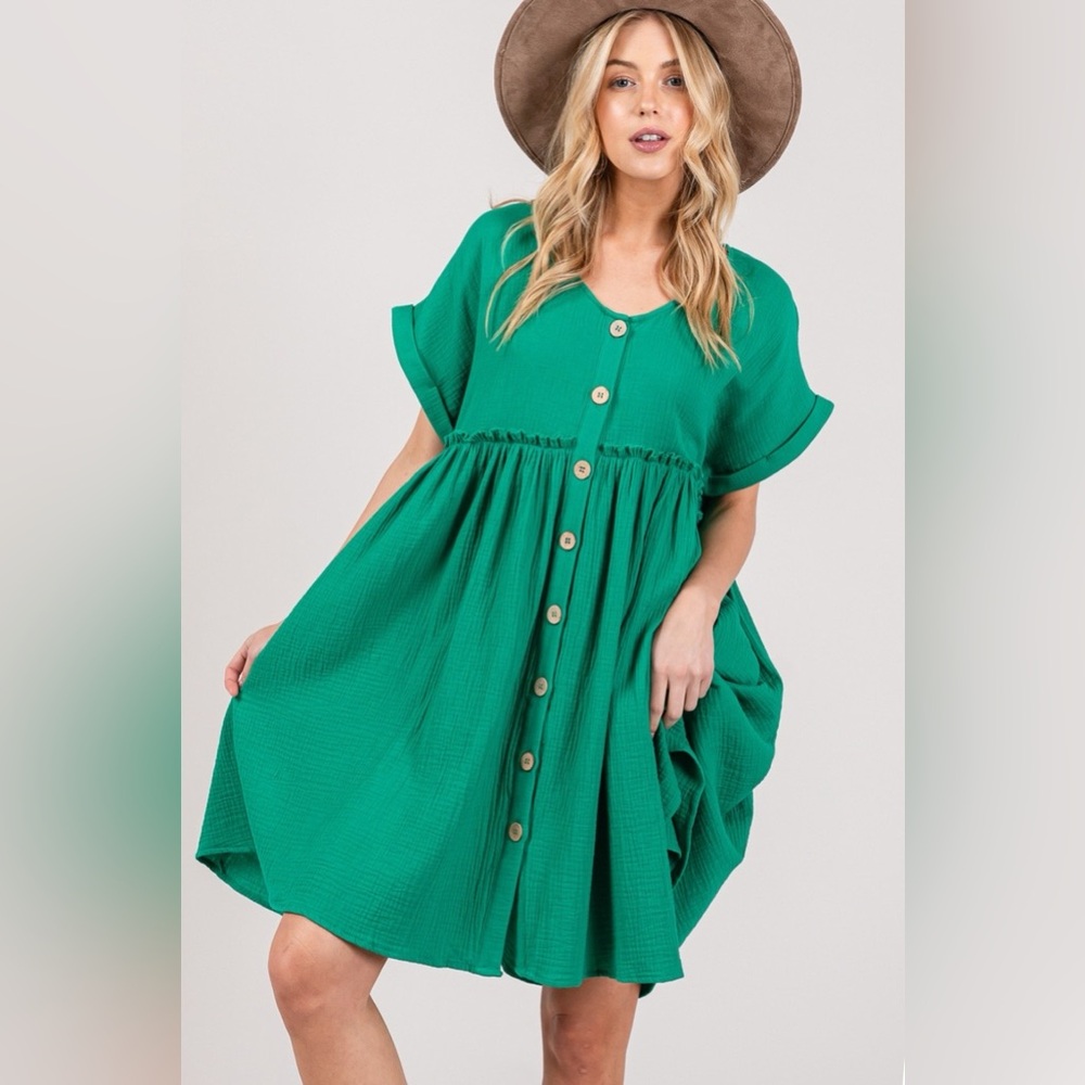 Full Size Button Up Short Sleeve Dress